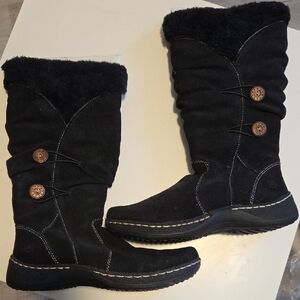 BearPaw BearTraps Black Winter Boots with Button Accents Size 10